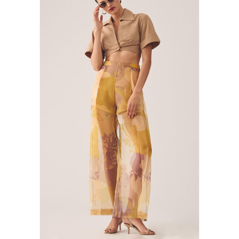 New Anthropologie Pankaj & Nidhi Sheer Printed Sheer Pants - Size XL - Picture 2 of 6